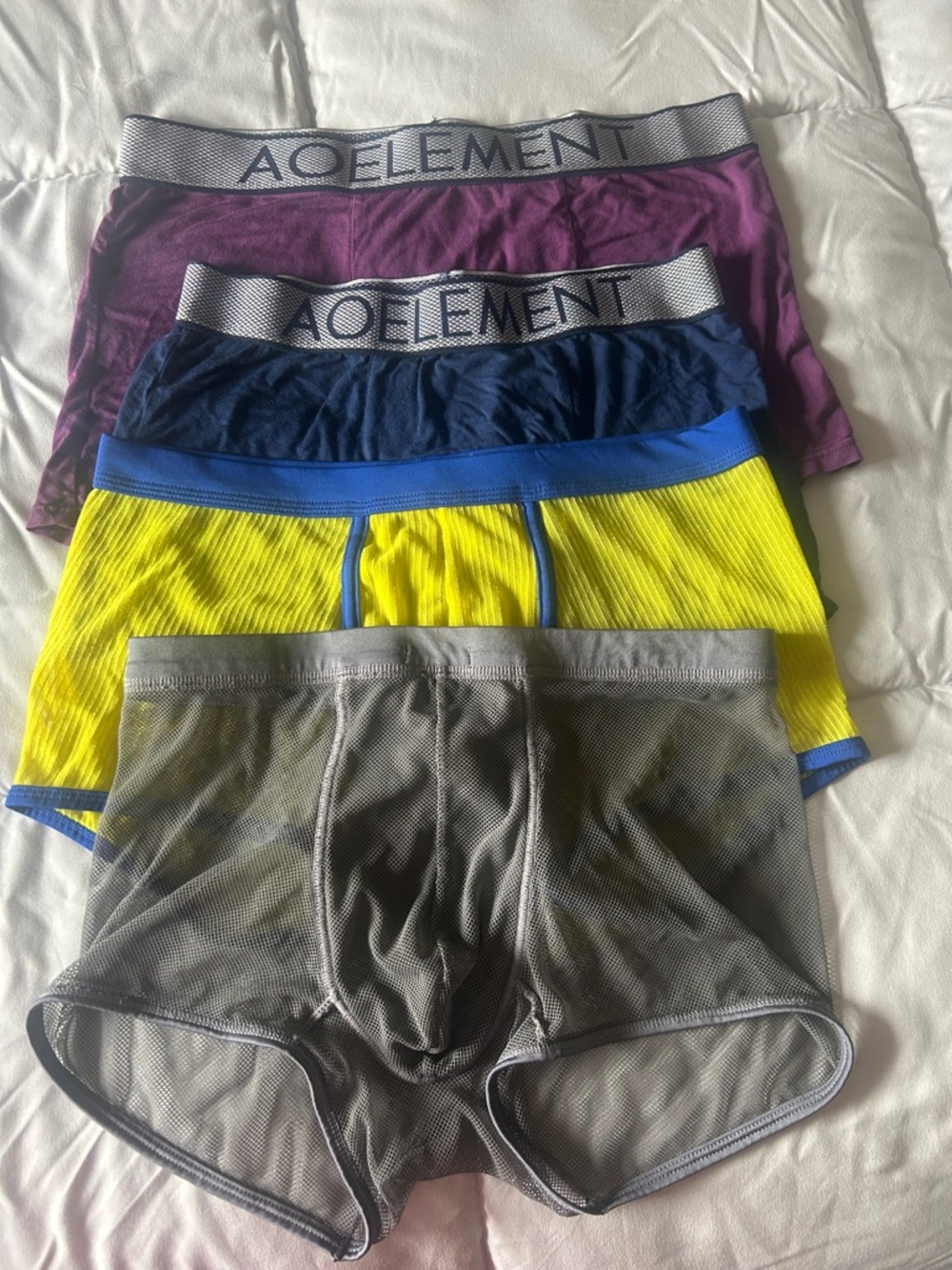 2 AO Element Men’s Boxer Briefs — 2 Misc. Brands Purple, Blue, Yellow, Gray